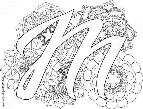 Mandala M Monogramlogo Doodle Floral Letters Coloring Book For Adult