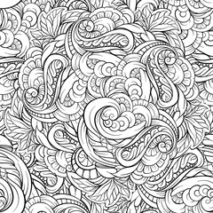 Vector abstract doodles black and white seamless pattern
