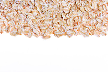 Grain oatmeal half of a picture on a white background close clearly