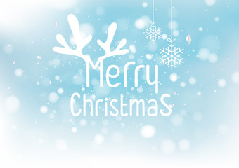 Merry Christmas and Happy new year. Abstract snowflakes blur bokeh of light on background. Paper art style. Vector illustration