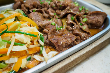 Beef slice with vegetable teppanyaki japanese style