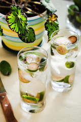 cold drink with feijoa, vertical, selective focus
