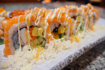 Sushi sashimi and sushi rolls set