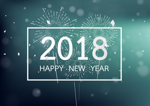 Happy new year 2018 with Firework on dark background for celebration, party, and new year event. Vector illustration