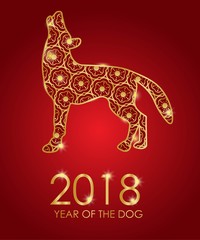 Happy Chinese new year. Year of the dog. Red and gold color. Vector illustration.