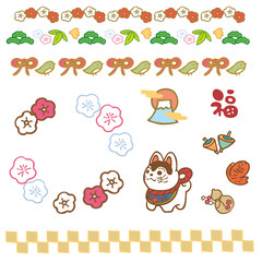 お正月　戌年　イラスト　セット
