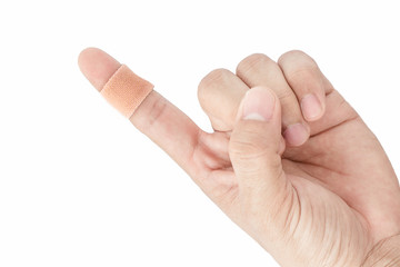 Bandage on the index finger isolate background