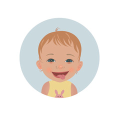  Cute tongue out baby emoticon. Happy expression smiley. Smiling child vector icon