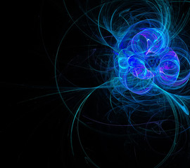 beautiful fractal blue circles on a black background are added to the flower