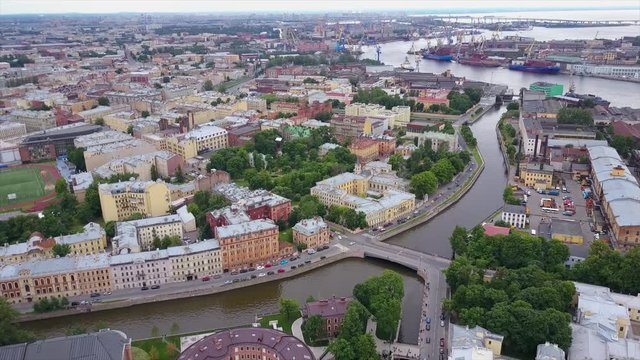 cloudy day saint petersburg cityscape riverside aerial panorama 4k russia

