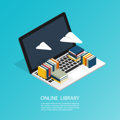 online library file isometric cloud ebook computer office work,education research vector