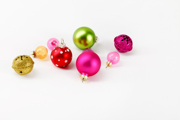 Christmas balls on the white background