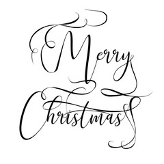 Merry Christmas hand lettering isolated on white. Vector image. Merry christmas sign in a caligraphic style