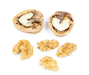 Isolated walnuts on white close up