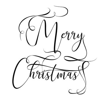Merry Christmas hand lettering isolated on white. Vector image. Merry christmas sign in a caligraphic style