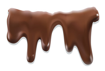 Melted chocolate is dripping. Streams isolated on white