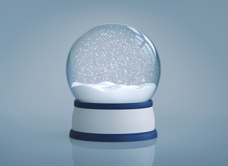 Christmas snow globe on blue background