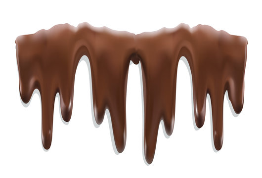 Melted chocolate is dripping. Streams isolated on white