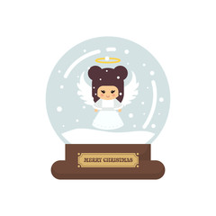 cartoon cute christmas snowglobe with christmas angel