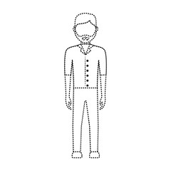 flat line uncolored  waiter man  sticker over white background vector illustration