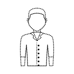 flat line uncolored  waiter man  sticker over white background vector illustration