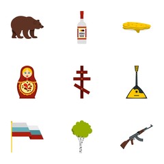 Symbols representing Russia icons set, flat style