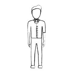 flat line uncolored  waiter man  over white background vector illustration