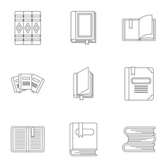 Education book icons set, outline style