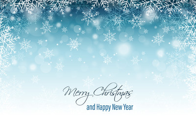 Winter vector blurred banner with snowflakes. Merry Christmas and Happy New Year greeting card.