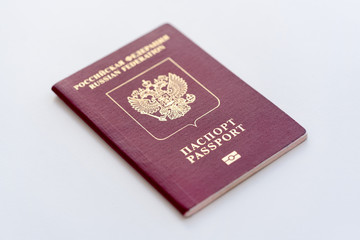 Red Russian passport on white background. Isolated