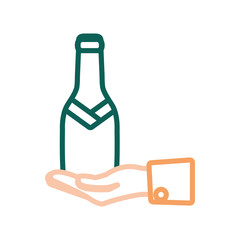 hand with champagne bottle icon over white background vector illustration