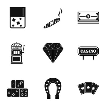 Gambling icons set, simple style