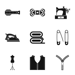 Tools for sewing dresses icons set, simple style