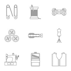Embroidery kit icons set, outline style