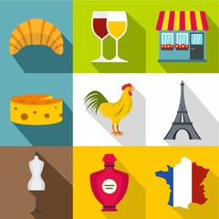 France Republic icons set, flat style