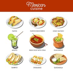 Mexican food cuisine traditional dishes of meal dishes