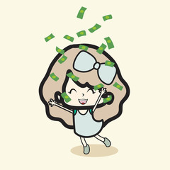 hand drawn girl with bills