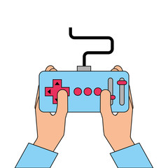 hands holding control remote advance for drones vector illustration
