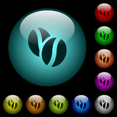 Coffe beans icons in color illuminated glass buttons