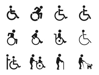 disabled handicap icons set, vector illustration on white background