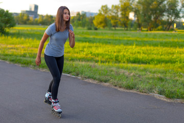 Teen girl roller-skating