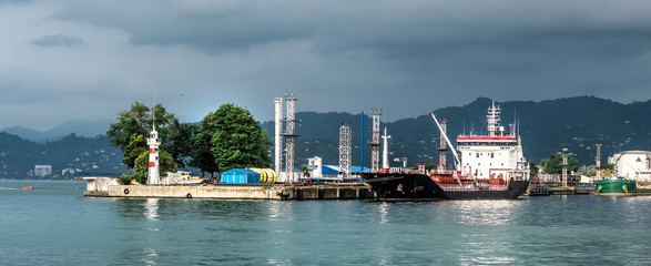 Vessel moored on a harbour in industrial port of Batumi, Georgia