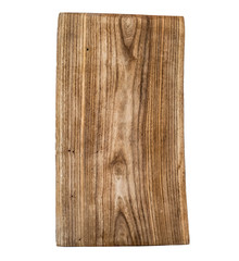 rectangular used natural wooden cooking board isolated on a white background.