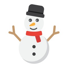 Snowman flat icon, New year and Christmas, xmas sign vector graphics, a colorful solid pattern on a white background, eps 10.