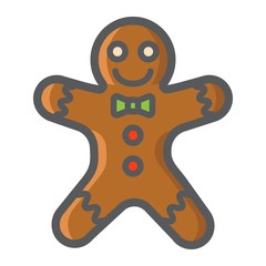 Gingerbread man filled outline icon, New year and Christmas, xmas sweet sign vector graphics, a colorful line pattern on a white background, eps 10.