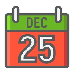 Christmas calendar filled outline icon, New year and Christmas, xmas sign vector graphics, a colorful line pattern on a white background, eps 10.