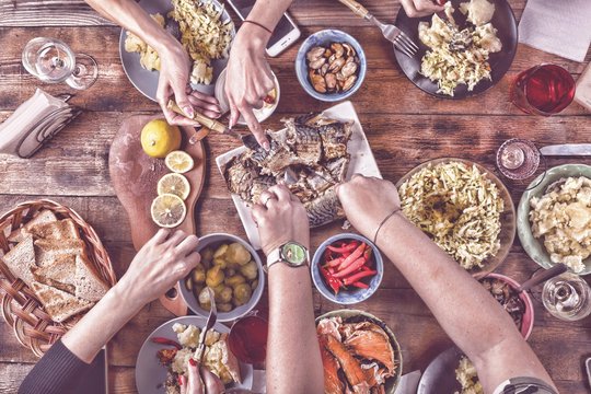 Thanksgiving Celebration Traditional Dinner Setting Food Concept. top veiw. toned