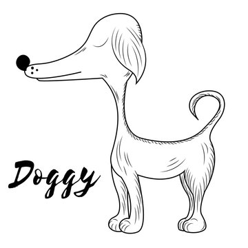 Vector Doggy. Hand made sketch. Symbol of 2018. Page for coloring book. Doodle
