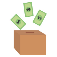 savings box with bills
