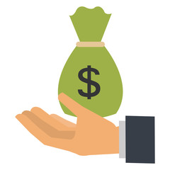 hand with money bag isolated icon